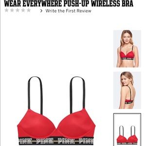 VS PINK PUSH UP WEAR EVERYWHERE BRA RED 34B NWOT